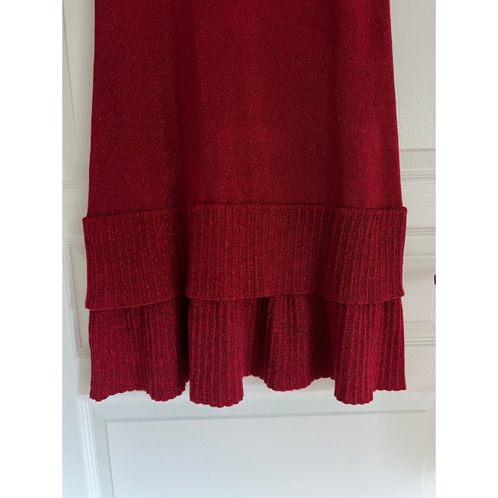Nanette Lepore Sweater Dress Womens Red Metallic Tiered Ruffle Knit Large Holdy - Picture 4 of 10